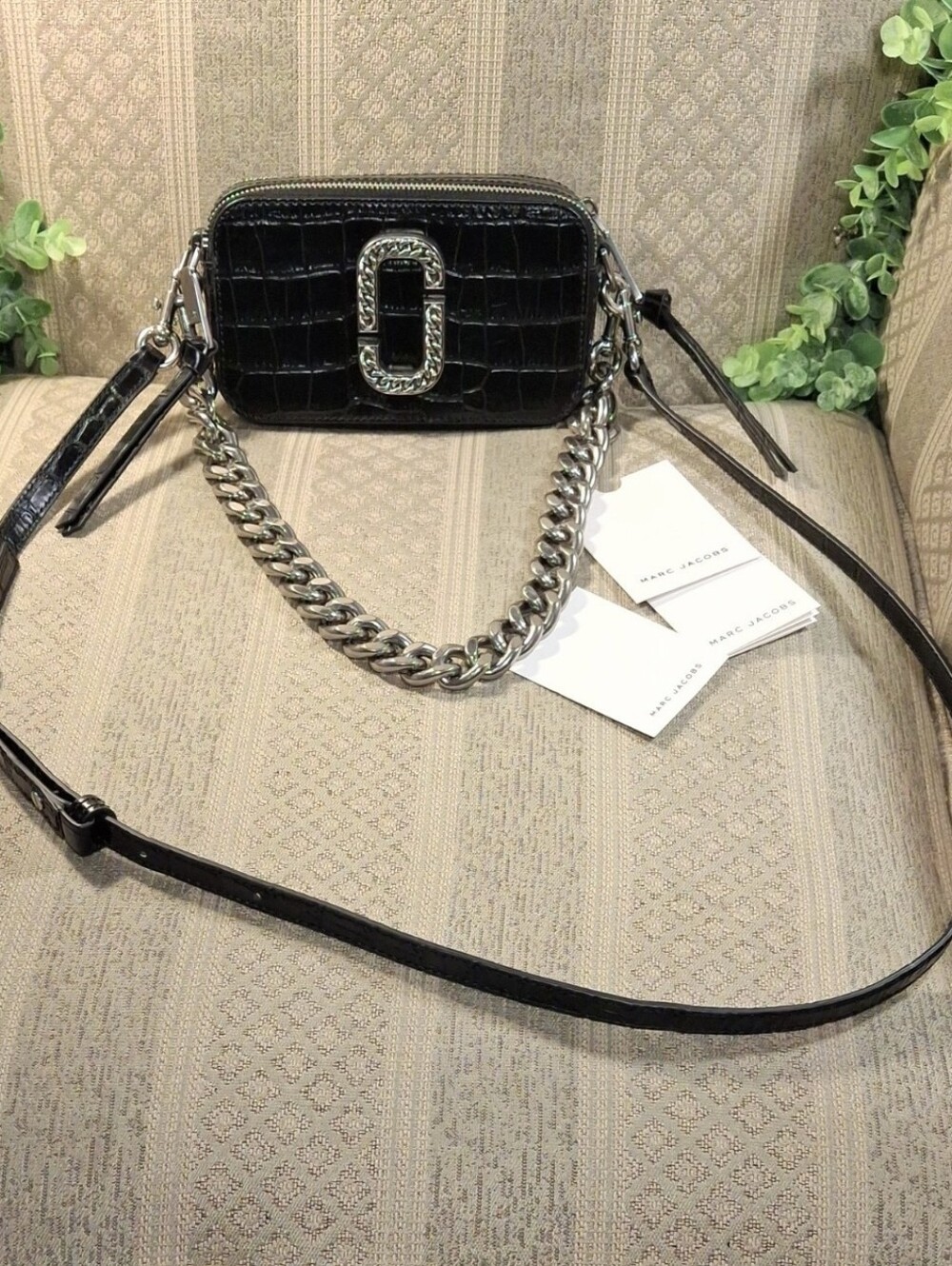 Marc Jacobs Croco Snapshot Convertible Crossbody With Chain Logo Accent